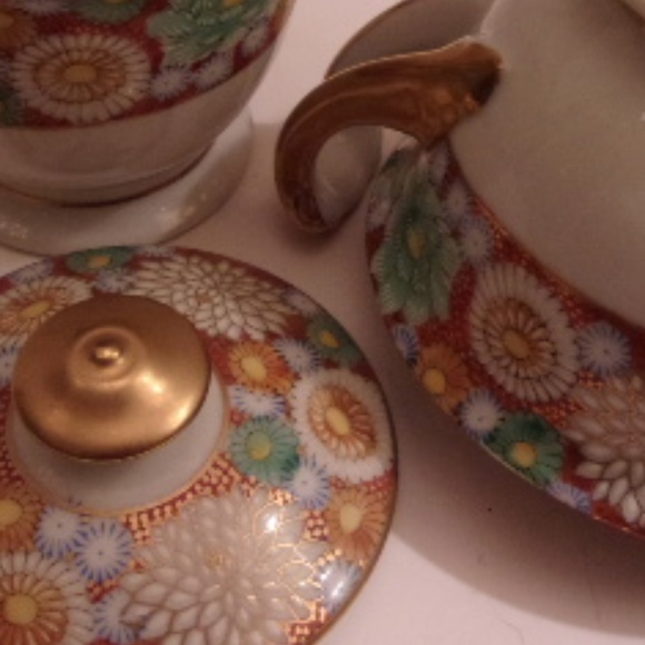 RARE WWII SHOZAN KUTANI HAND PAINTED SUGAR/CREAMER - Picture 6 of 8